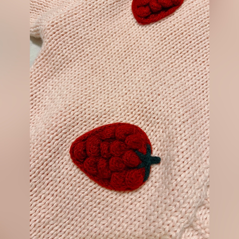 Talulah Strawberry Knit Cardigan Size Medium Pink Red Embroidered - Picture 7 of 8